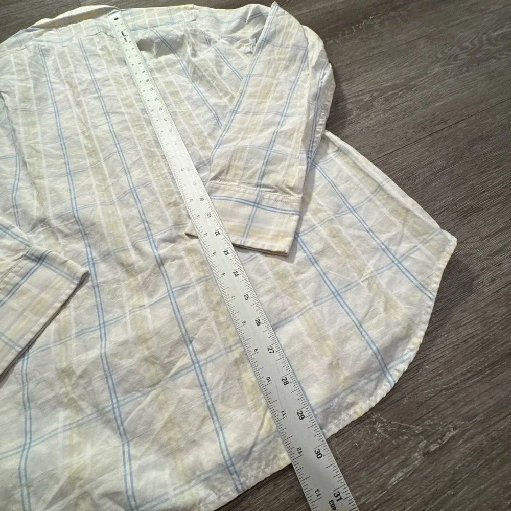 Banana Republic Shirt Mens M White Blue Yellow Cotton Slim Plaid Preppy Summer